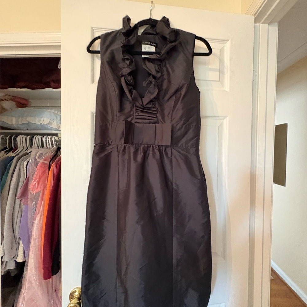 ALFRED SUNG Black Ruffle-Neck Sleeveless Midi Dress